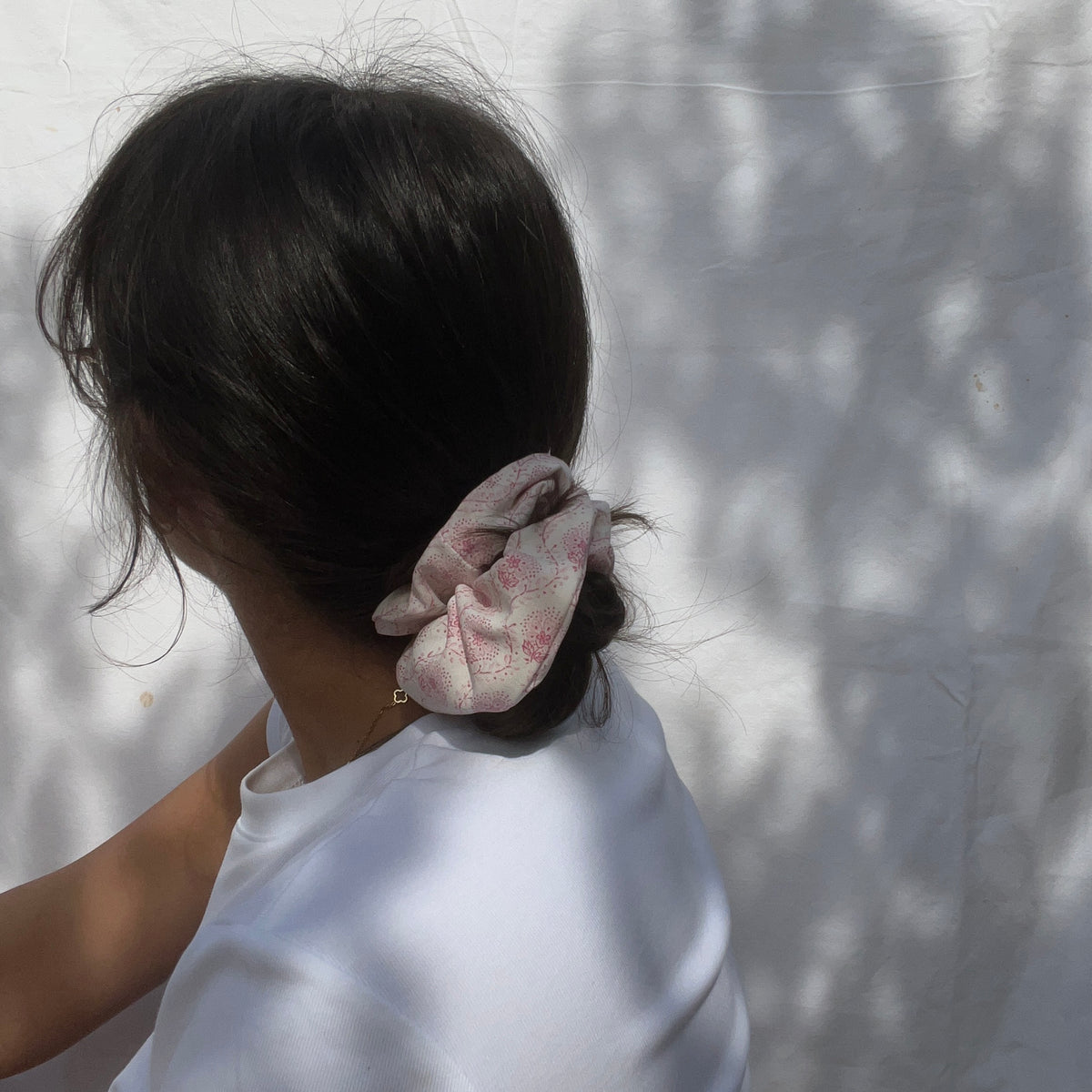 Chouchou XL - motifs fleuris rose