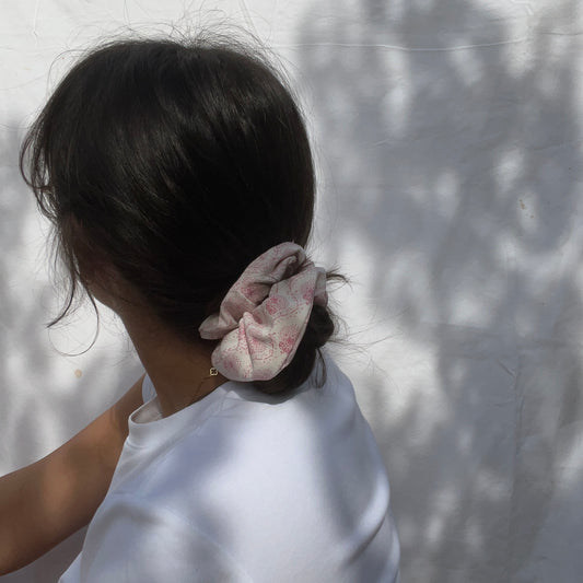Chouchou XL - motifs fleuris rose