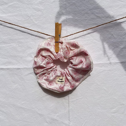 Chouchou XL - motifs fleuris rose - dentelle